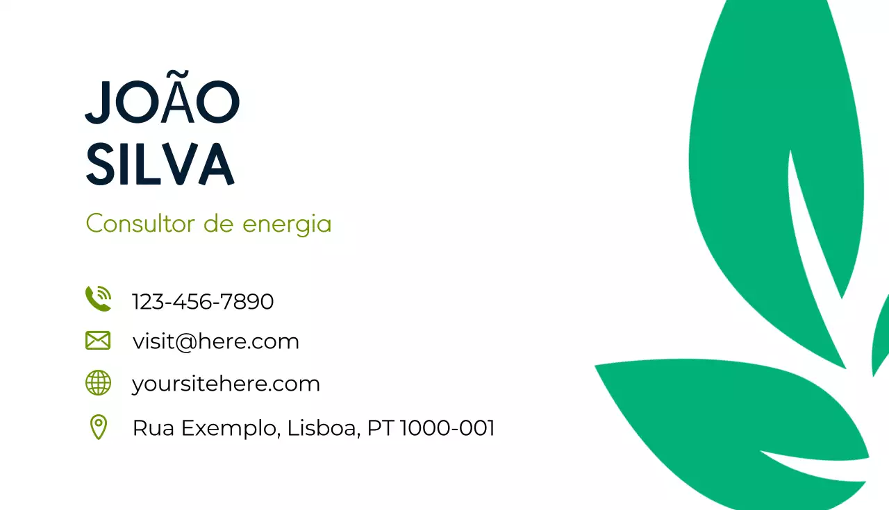 cartão de consultor moderno verde
