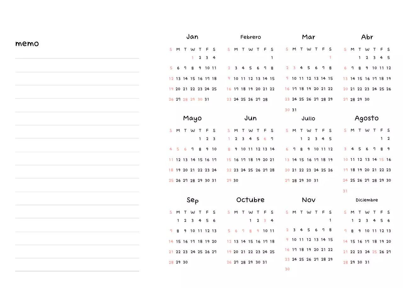 Agenda de Año Nuevo blanca y bonita
