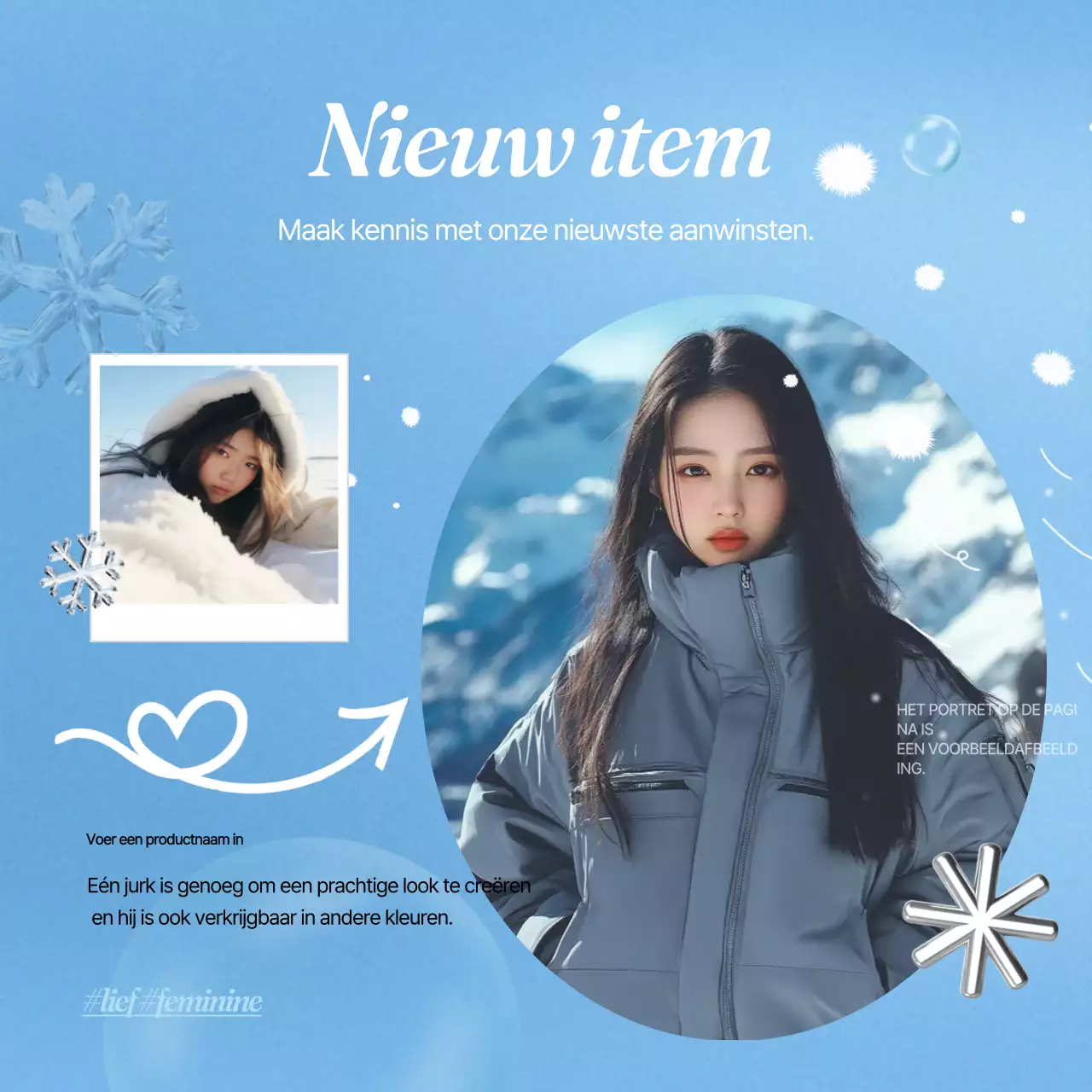 Een lichtblauwe, winterse merkreclame