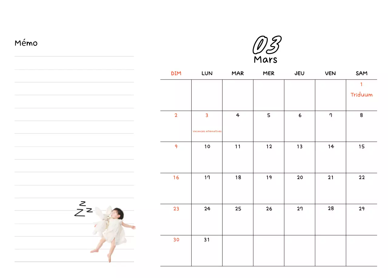 Agenda du Nouvel An blanc et joli