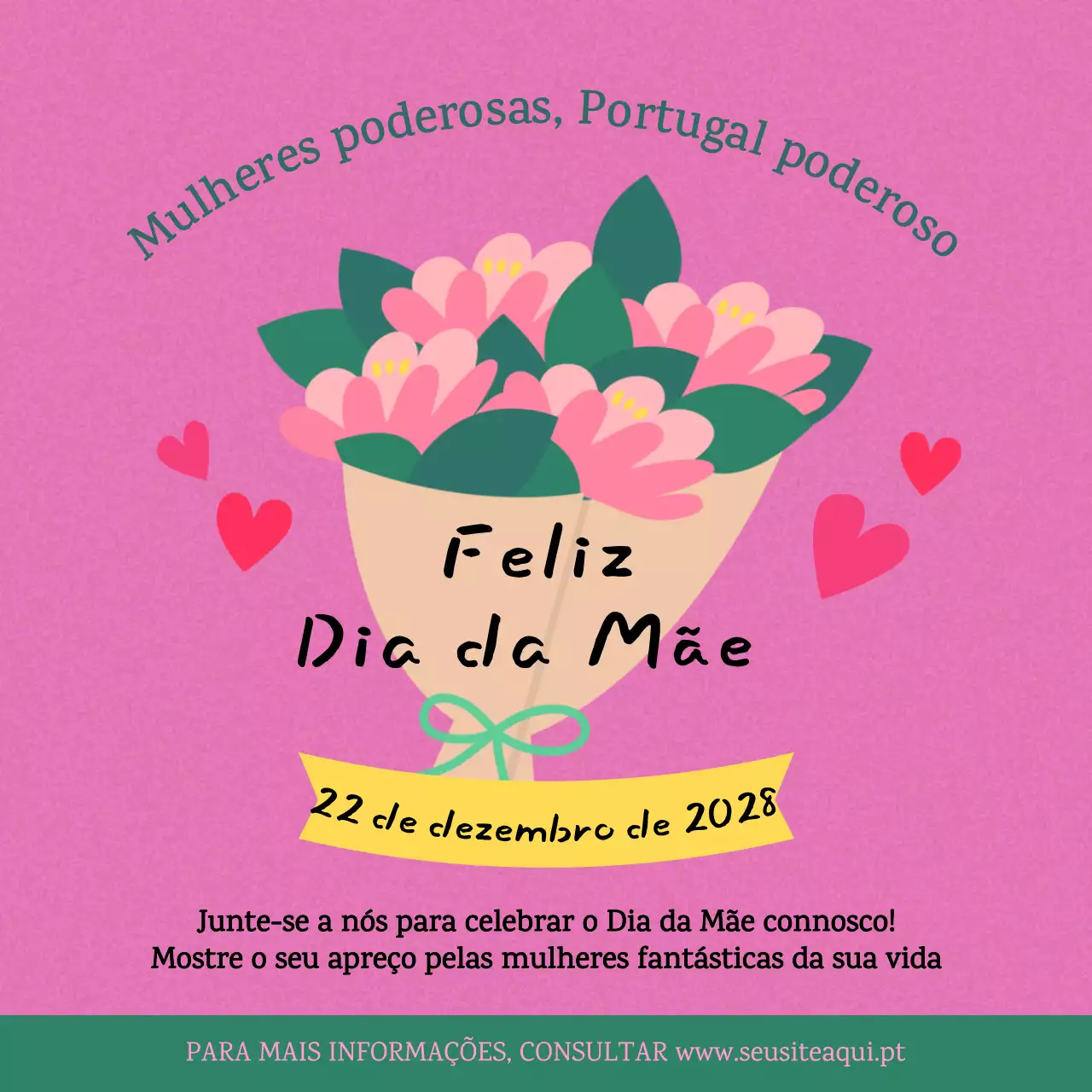 anúncio floral cor-de-rosa para o Dia da Mãe