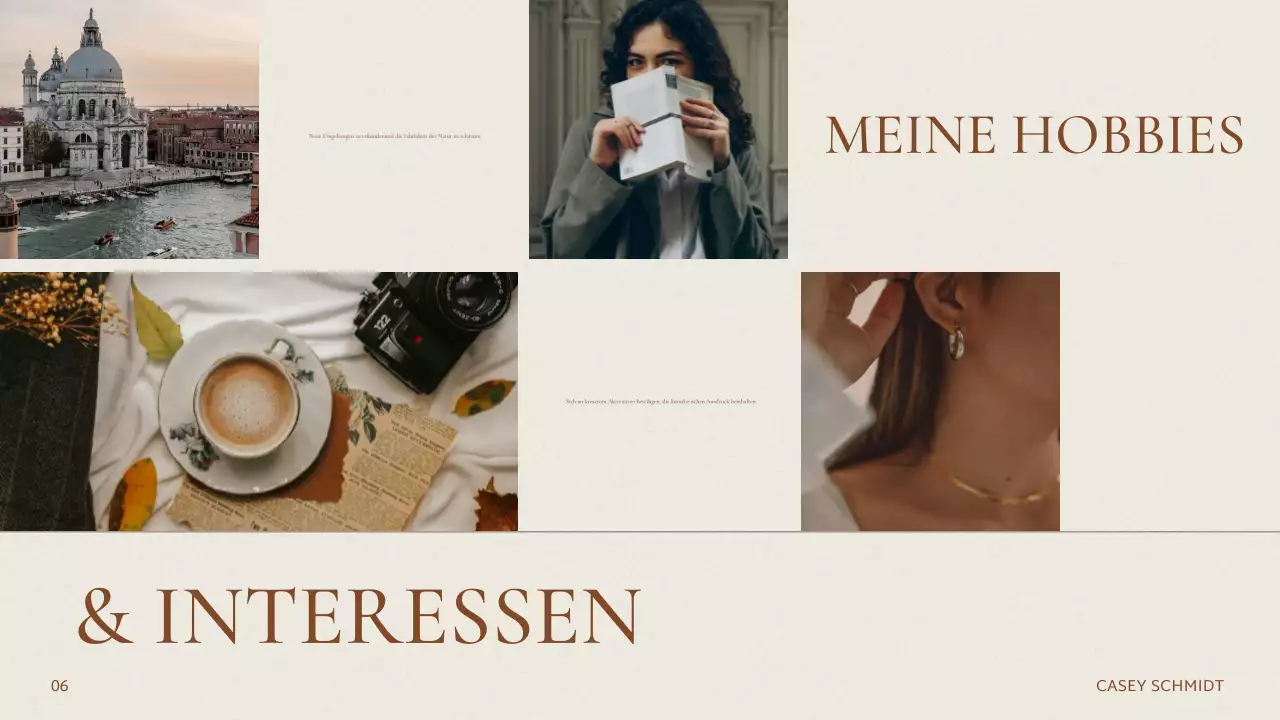 Beige Elegante Über mich Präsentation