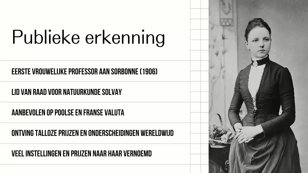 Ontdek het leven van Marie Curie Eenvoudig zwart-beige presentatie