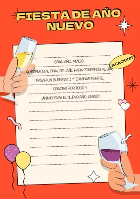 Postal naranja pop de Año Nuevo