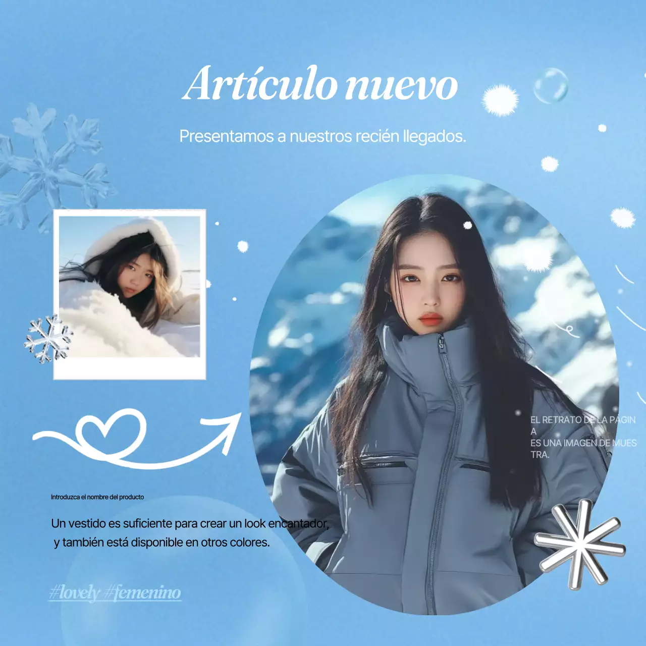 Un anuncio de la marca azul claro, belleza invernal