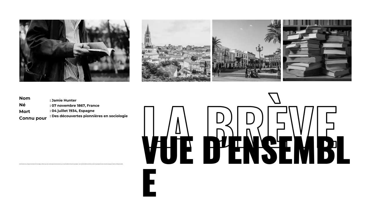 Présentation de la biographie en noir et blanc