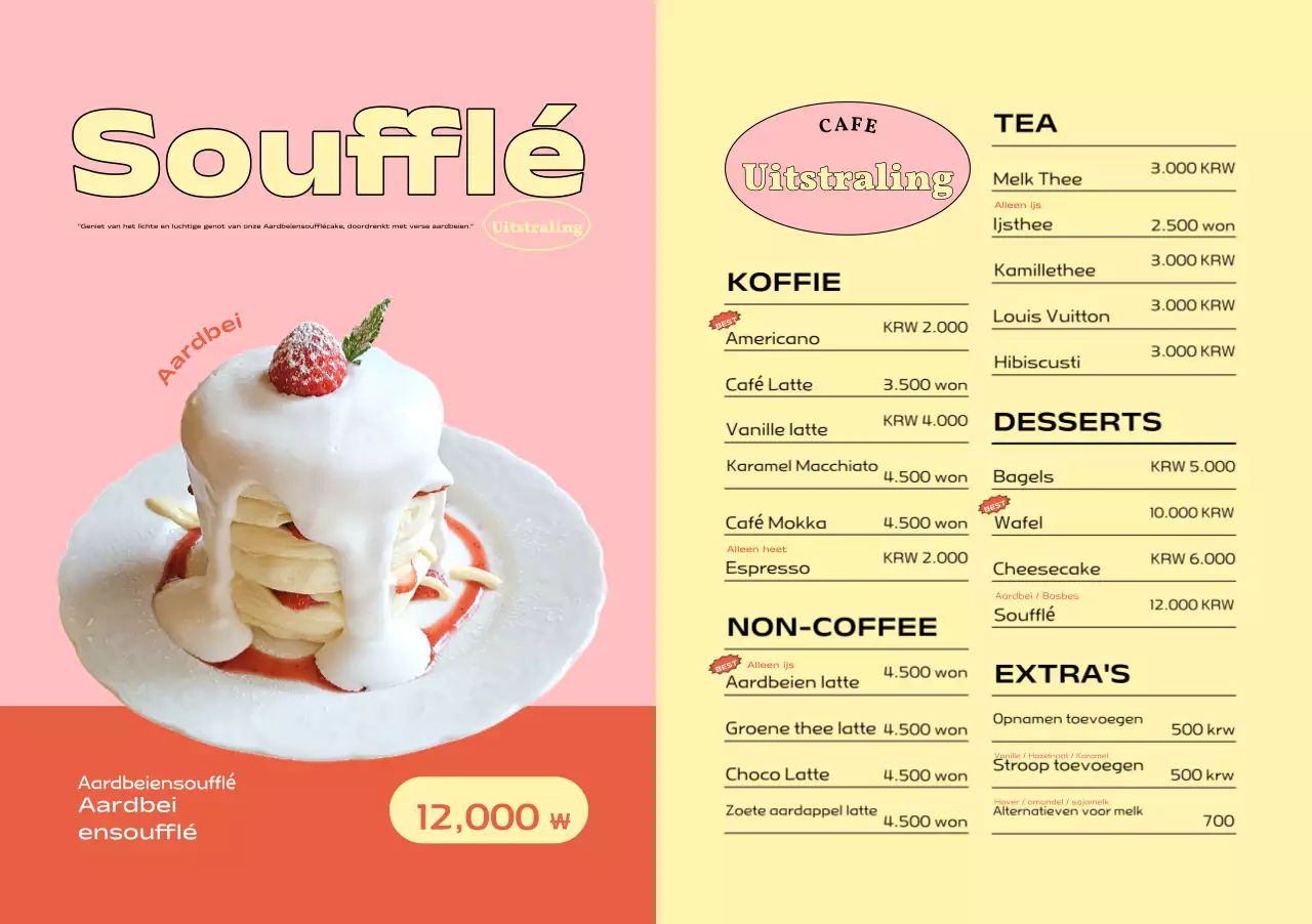 Roze eenvoudig dessert menubord