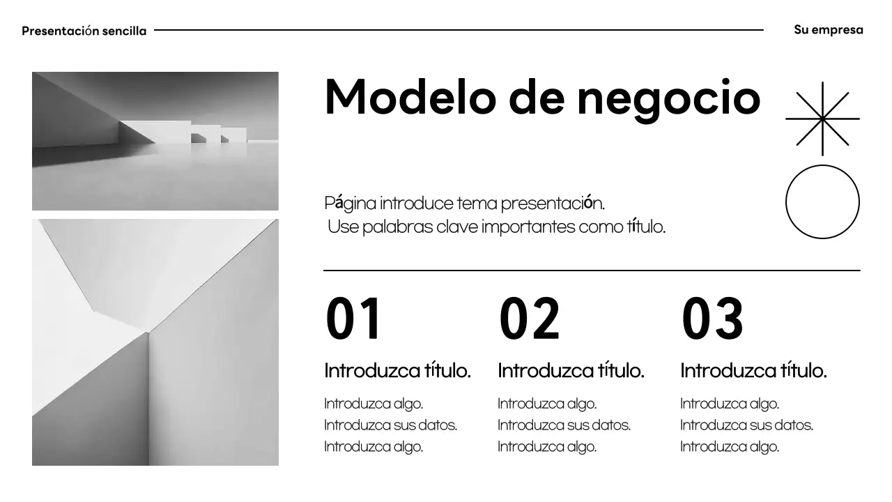Documentación de presentación minimalista en blanco y negro