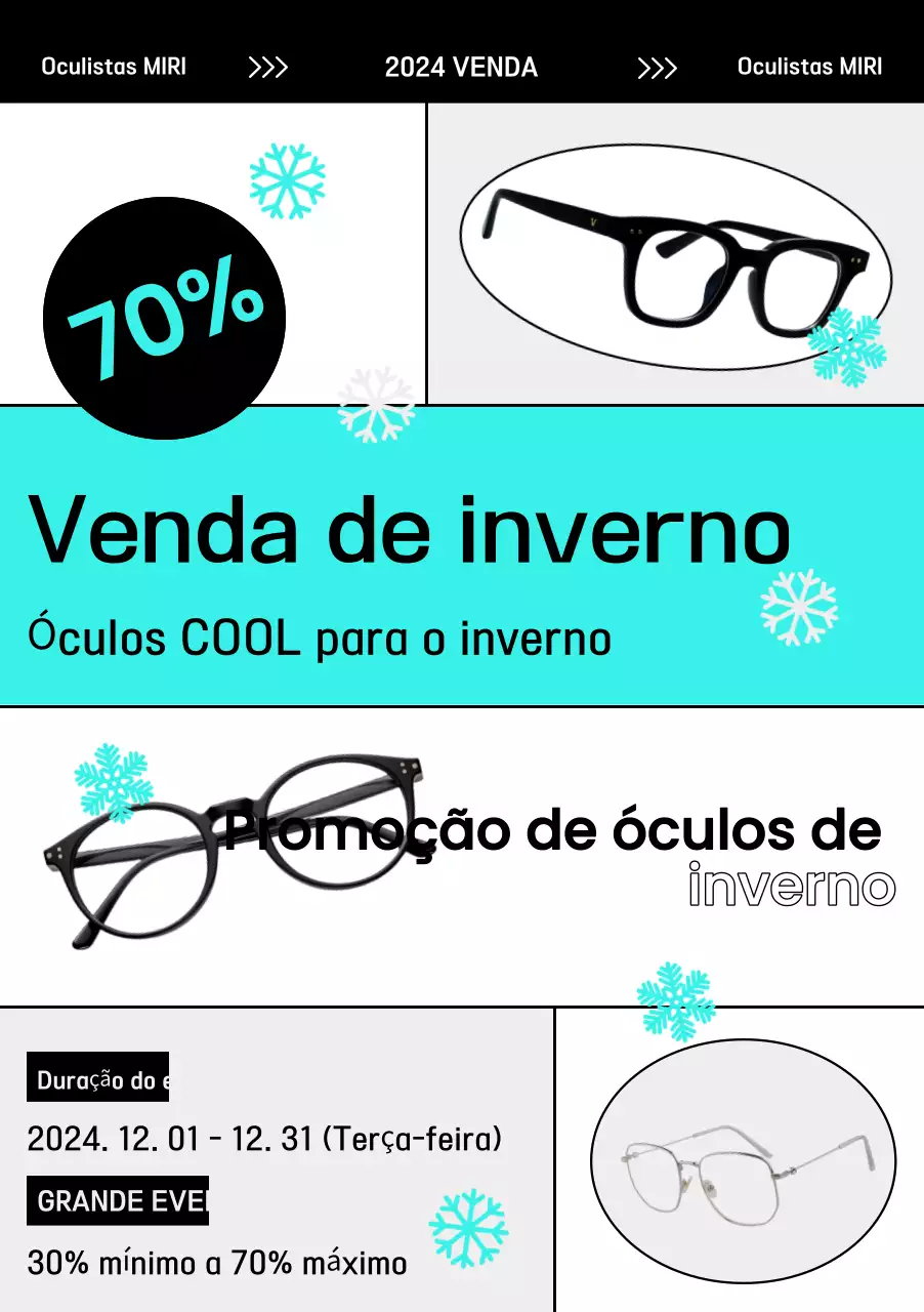 Anúncio de venda de óculos modernos de menta