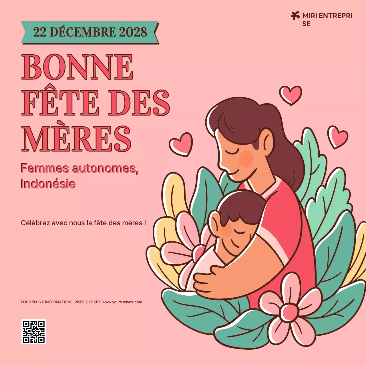 faire-part de fête des mères vintage rose