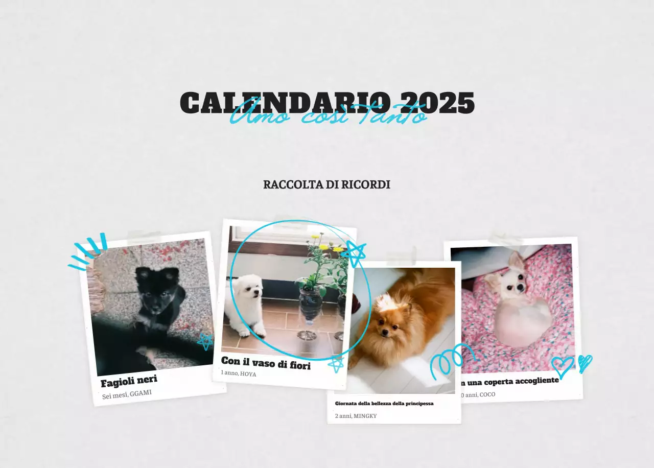 Calendario fotografico degli animali del balletto bianco e ordinato