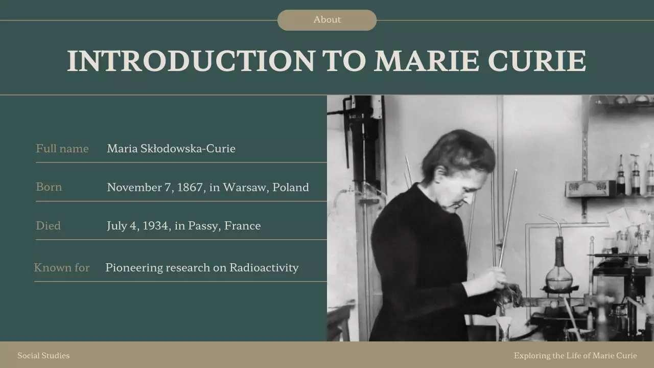 Green Vintage Marie Curie Presentation