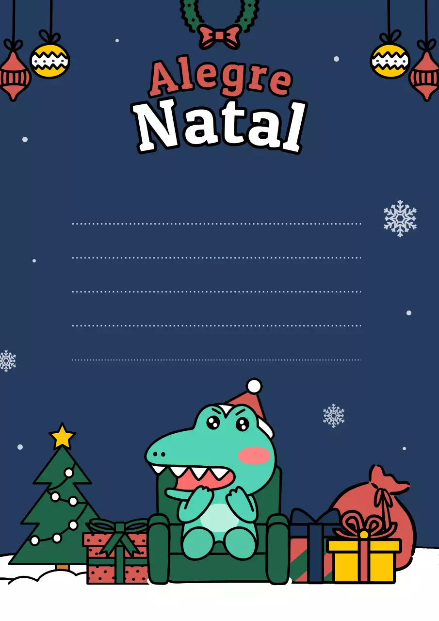Papel de carta com personagens festivas de Natal em azul marinho