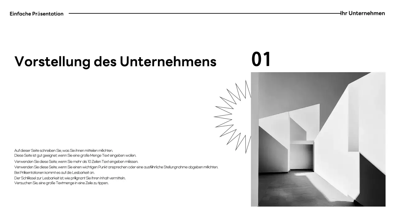 Schwarz-weiße, minimalistische Präsentationsunterlagen