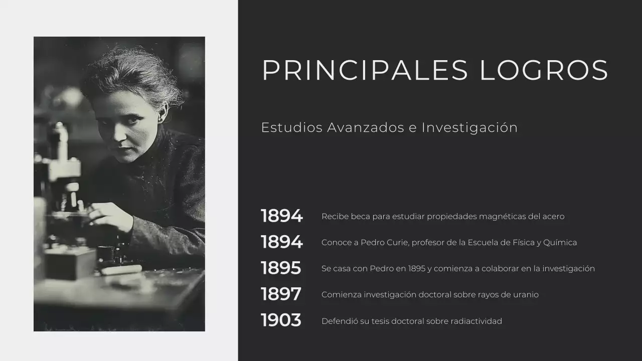 Modern Minimalist Explorando la vida de Marie Curie Presentación