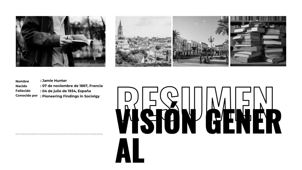 Presentación de biografías en blanco y negro