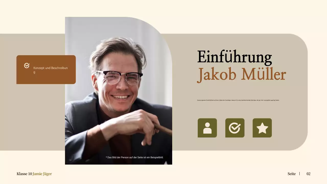 beige klassische Biographie für die Schulankündigung