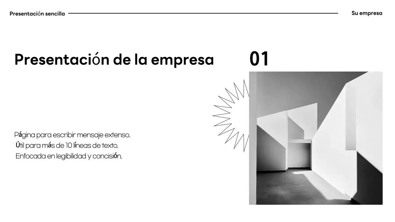 Documentación de presentación minimalista en blanco y negro