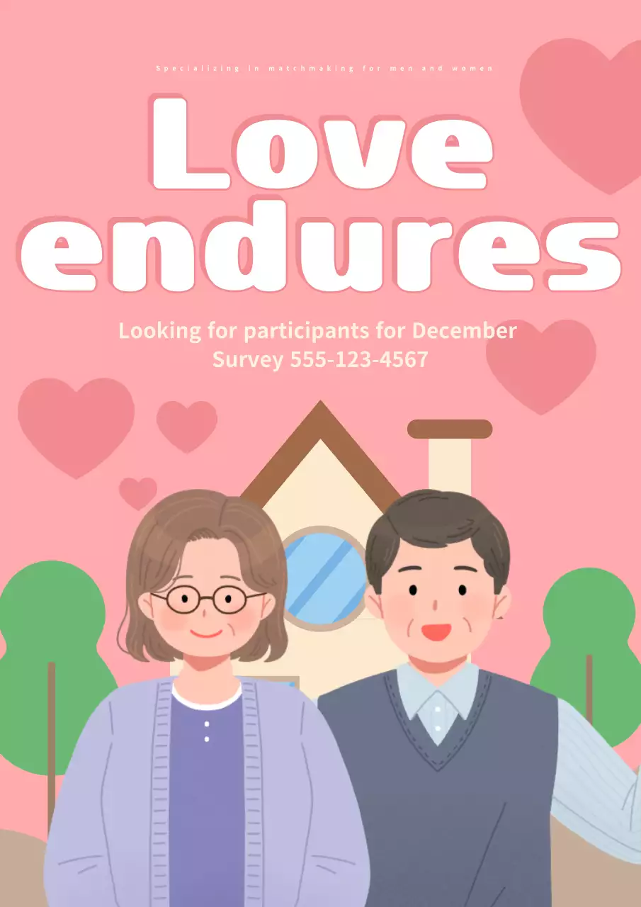 Poster thông báo tình yêu đơn giản màu hồng