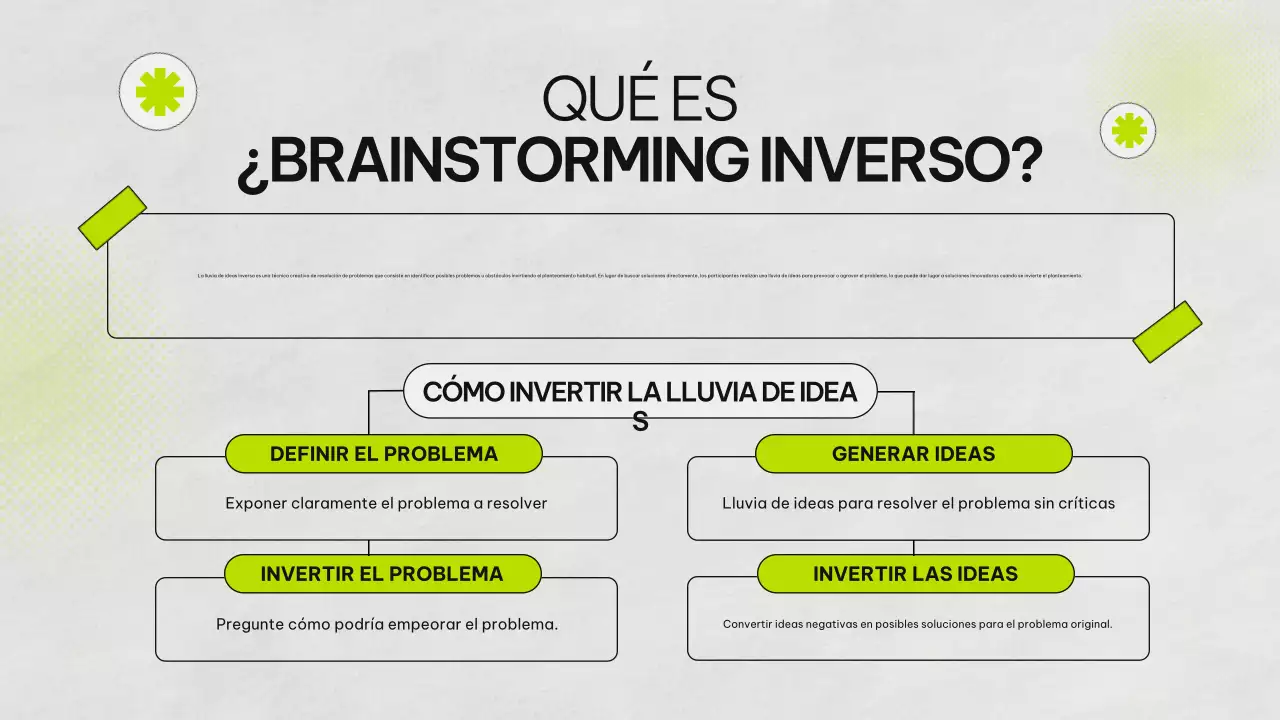 Presentación infográfica de la tormenta de ideas verde y gris