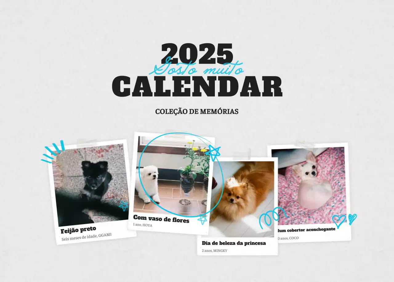 Calendário fotográfico de animais de ballet branco e elegante
