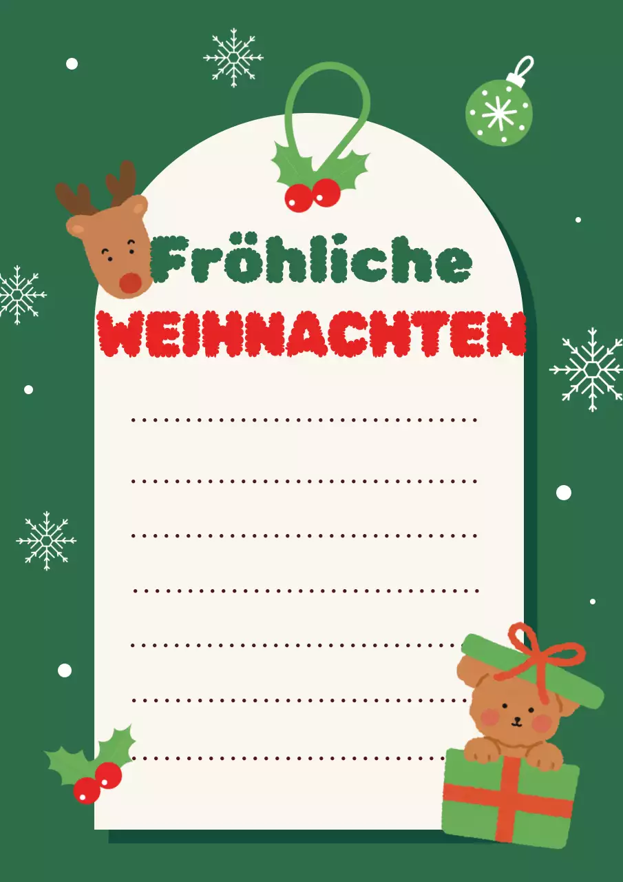 Niedliches Weihnachtsbriefpapier in Grün und Rot
