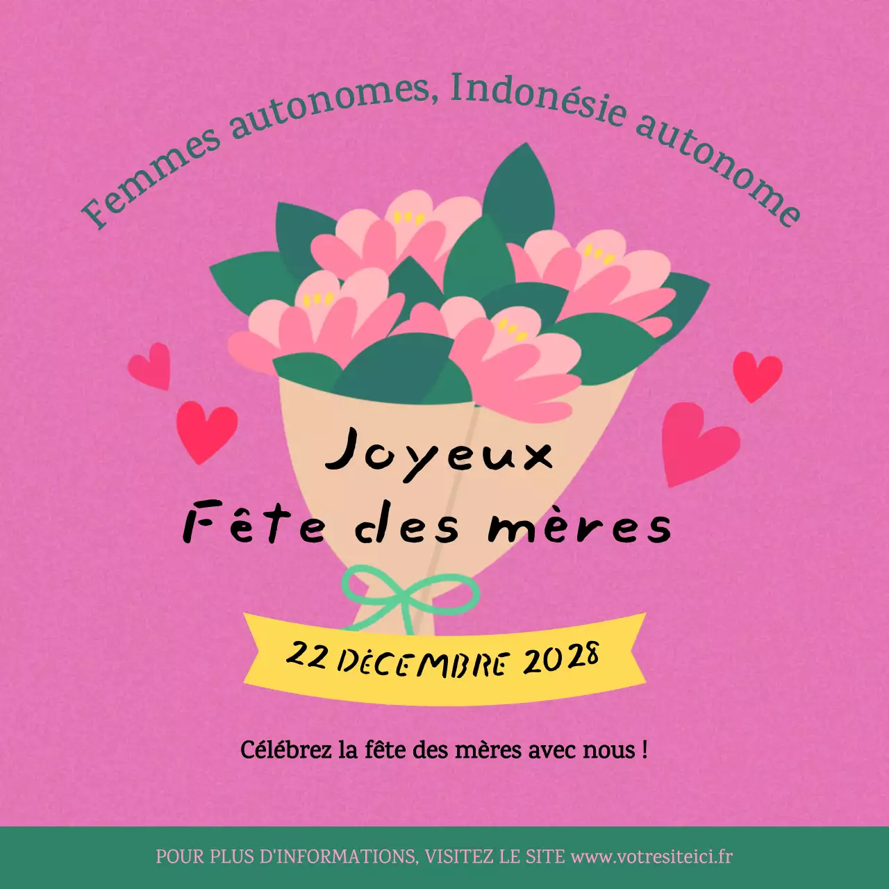 invitation à la fête des mères avec fleurs roses