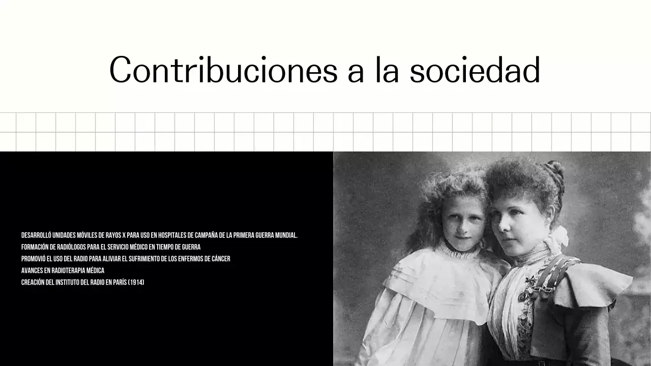 Explorando la vida de Marie Curie Presentación sencilla en negro y beige