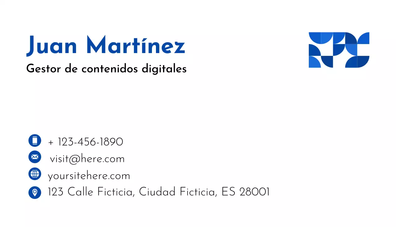 tarjeta de visita moderna en blanco y azul gestor de contenidos digitales