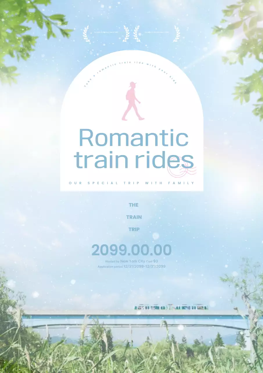 Poster quảng cáo chuyến tàu màu xanh thanh lịch