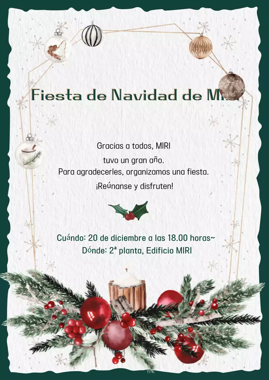 Invitación navideña vintage en verde