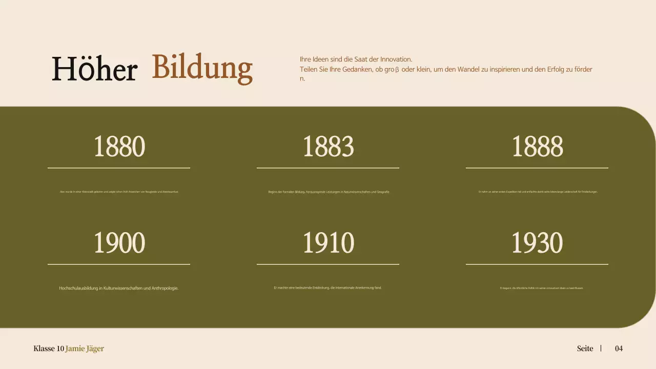 beige klassische Biographie für die Schulankündigung