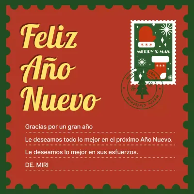 Postal roja vintage de Año Nuevo