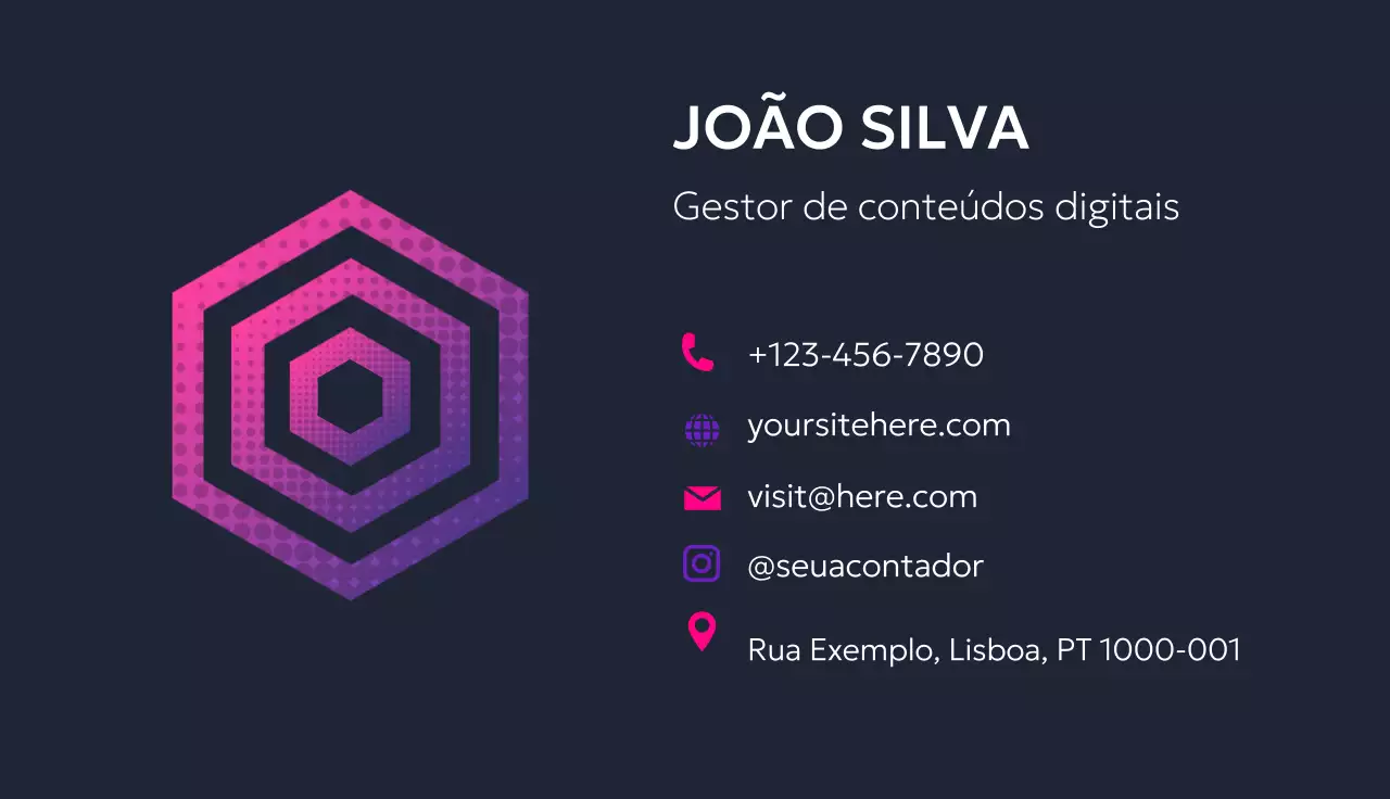 cartão de visita geométrico roxo