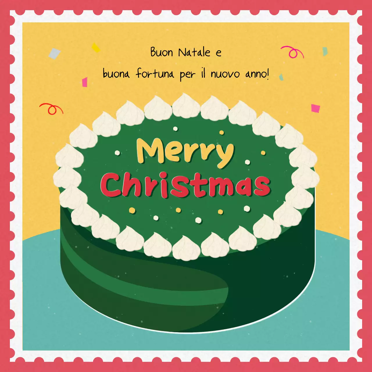 Cartolina natalizia rossa d'epoca