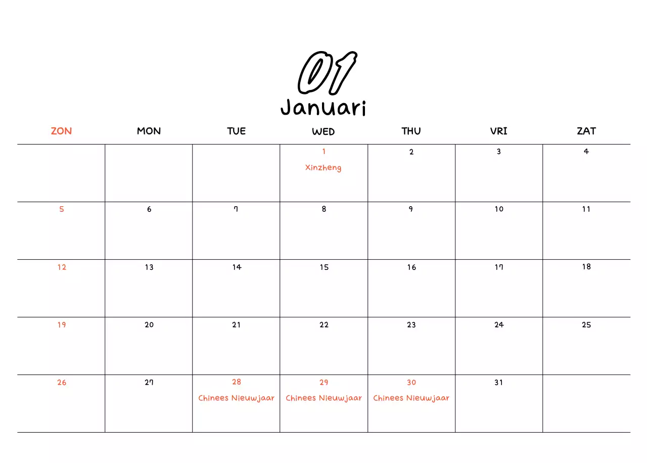 Schattige nieuwjaarskalender