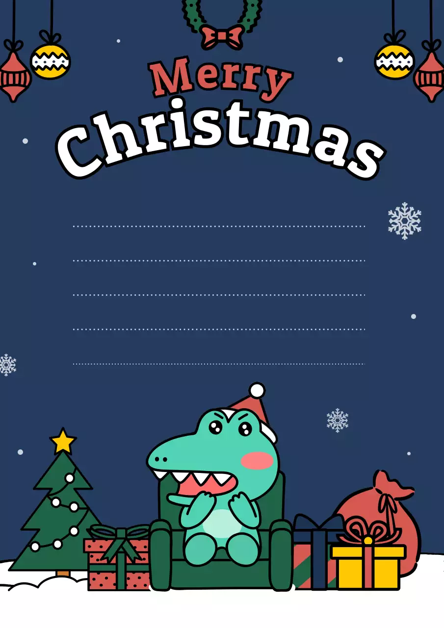 남색의 아기자기한 연말 크리스마스 캐릭터 편지지