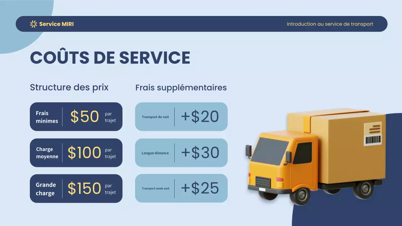Service de transport moderne bleu et jaune Introduction