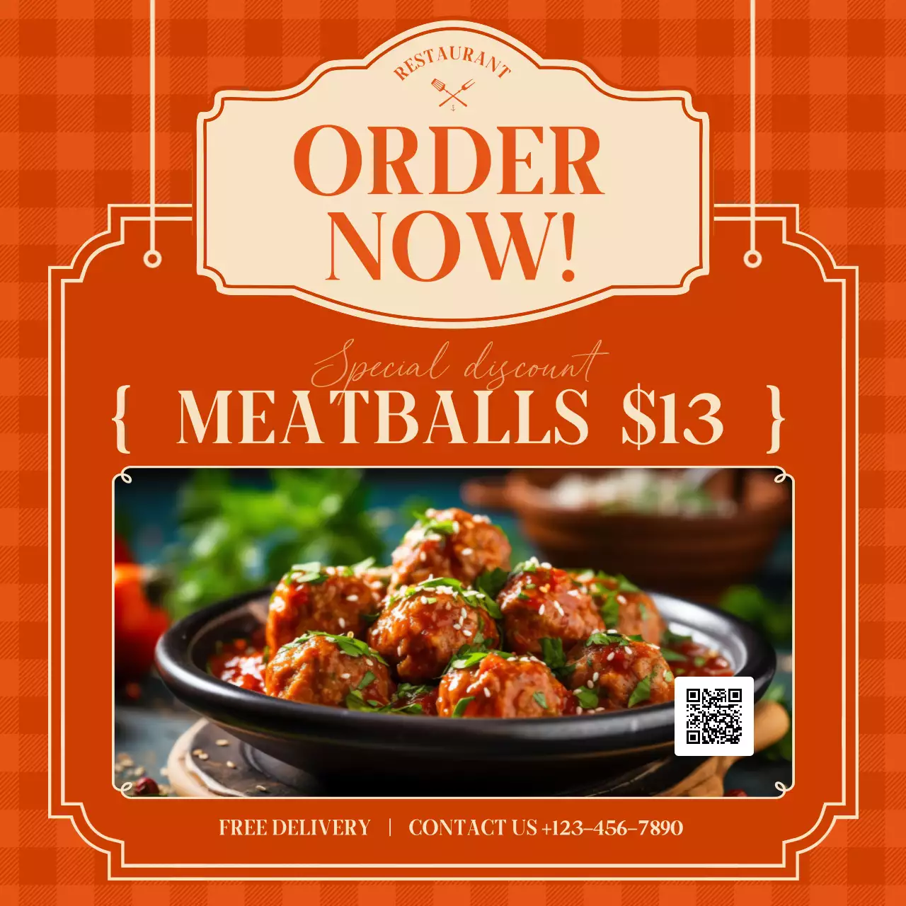 Orange Retro Meatballs Promotion Social Media Post