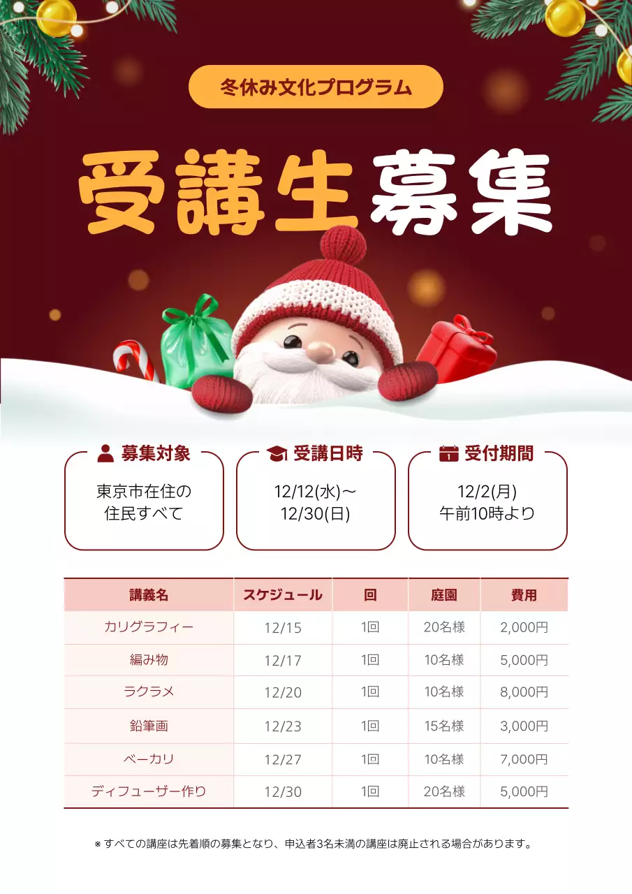赤 かわいい 冬 プログラム ポスター