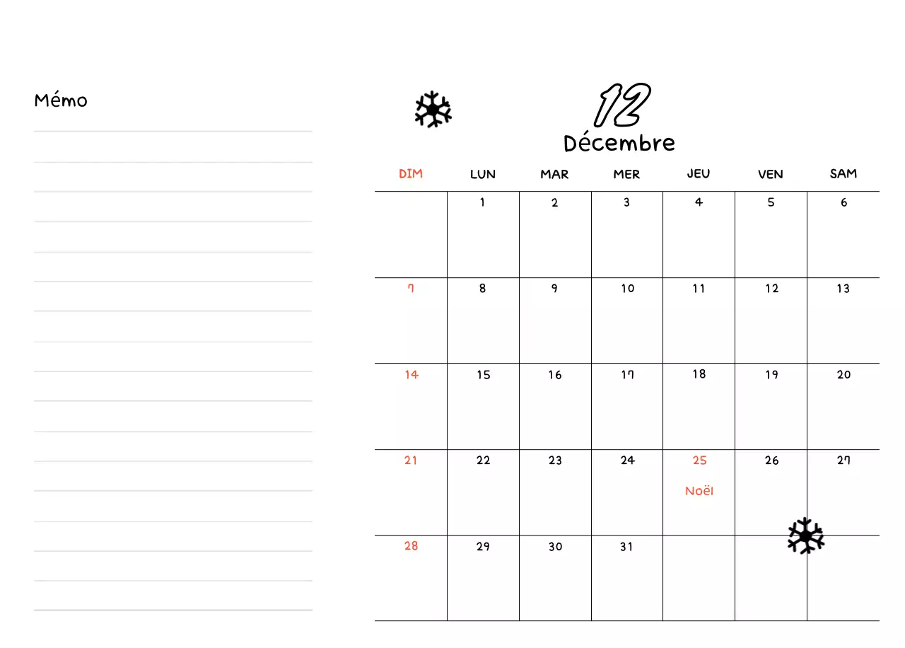 Agenda du Nouvel An blanc et joli