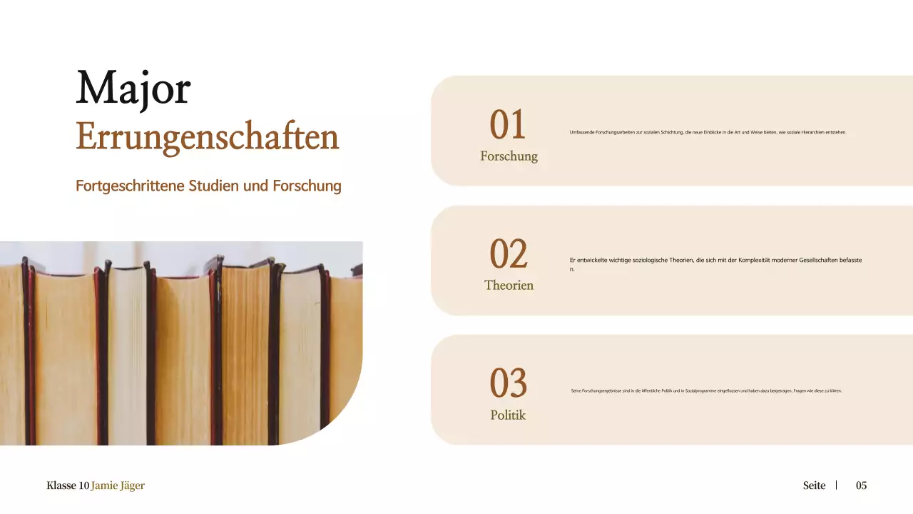 beige klassische Biographie für die Schulankündigung