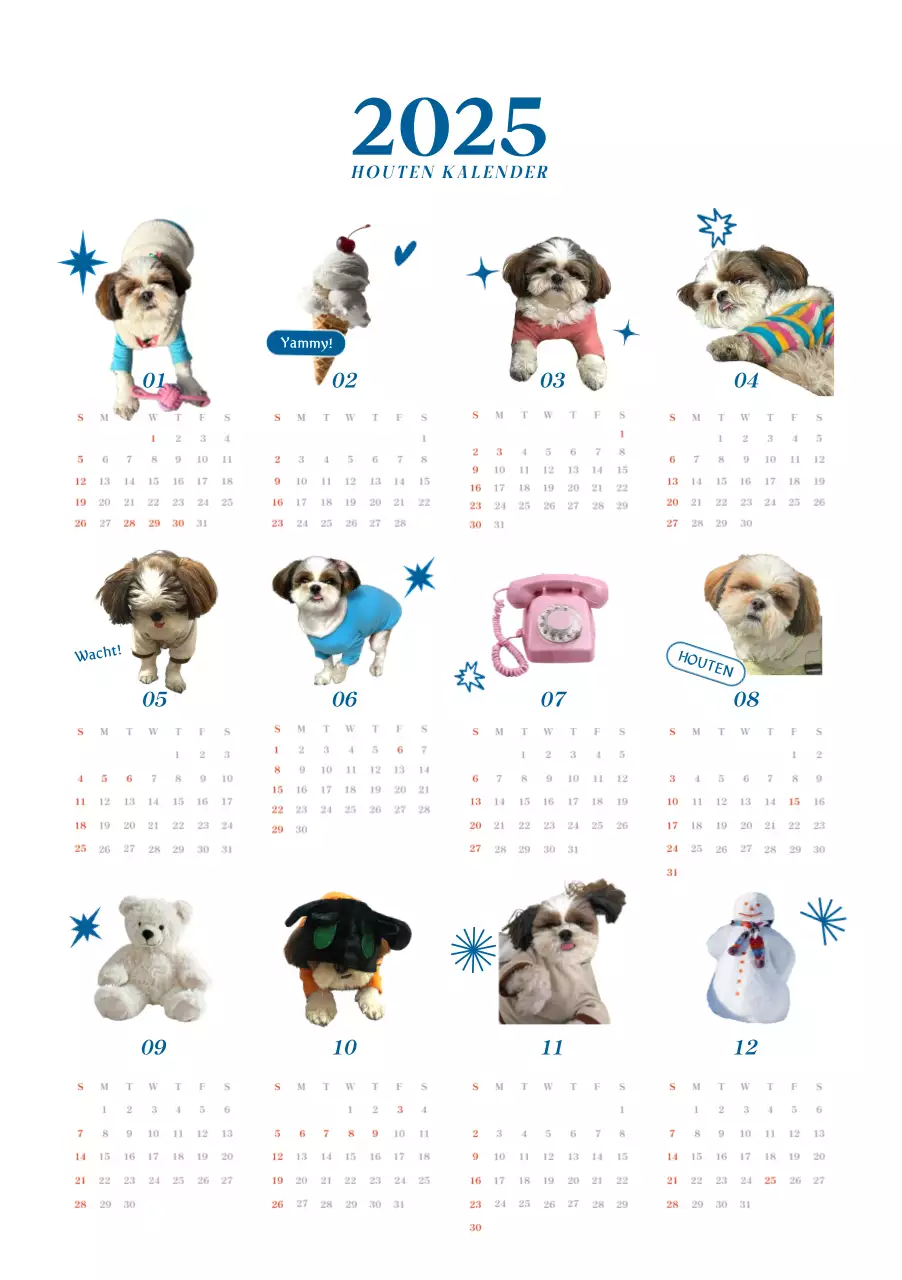 Blauwe Schattige Puppykalender