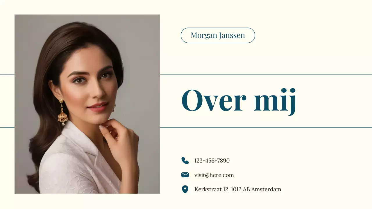 Teal en Beige Modern Over mij Introductie