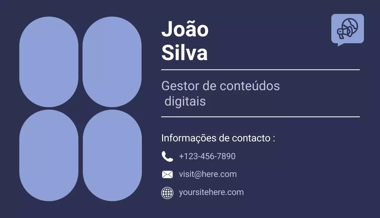 cartão de visita moderno em azul marinho