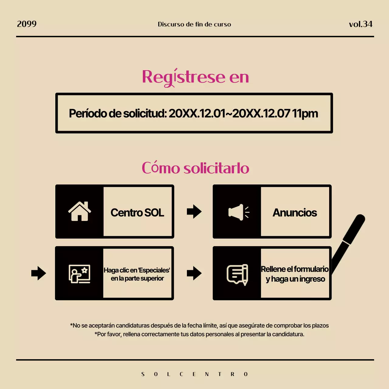 Promueva un moderno especial de Nochevieja en beige y rosa