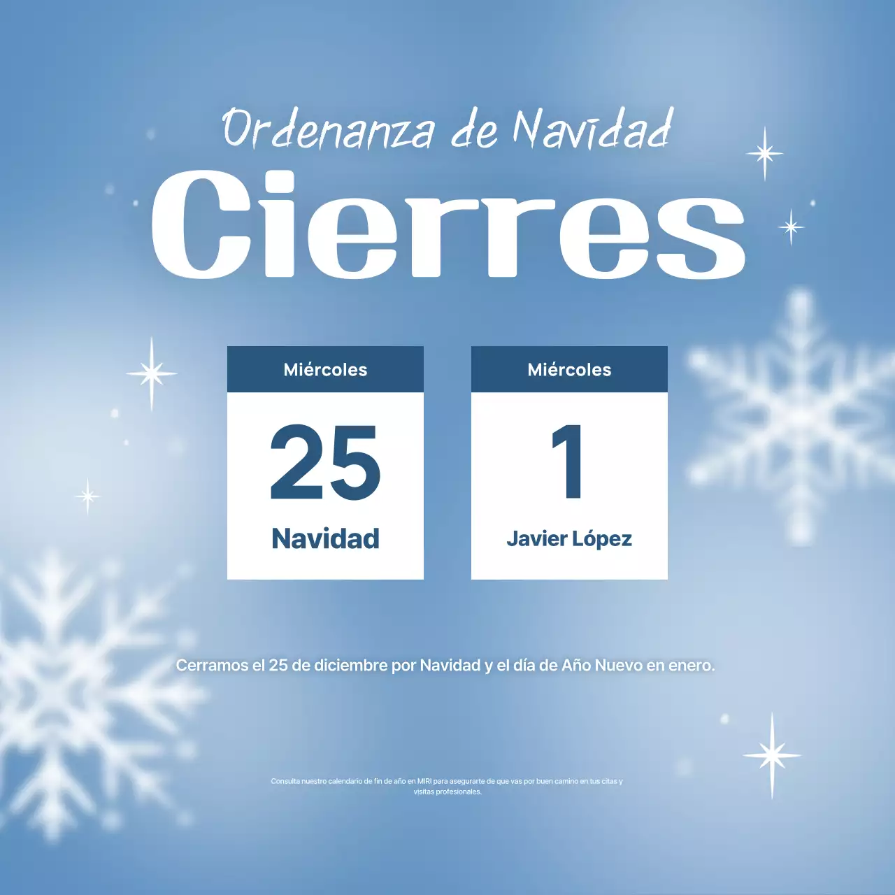 Aviso de cierre simple azul claro