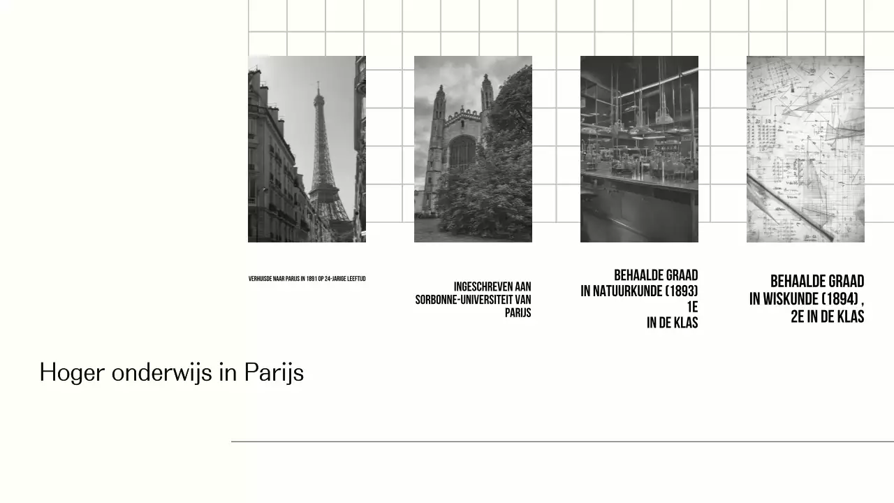 Ontdek het leven van Marie Curie Eenvoudig zwart-beige presentatie