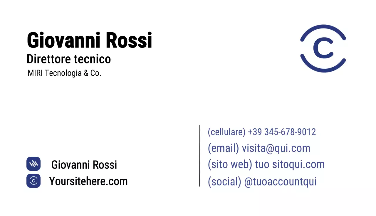 biglietto da visita bianco e moderno del Direttore Tecnico