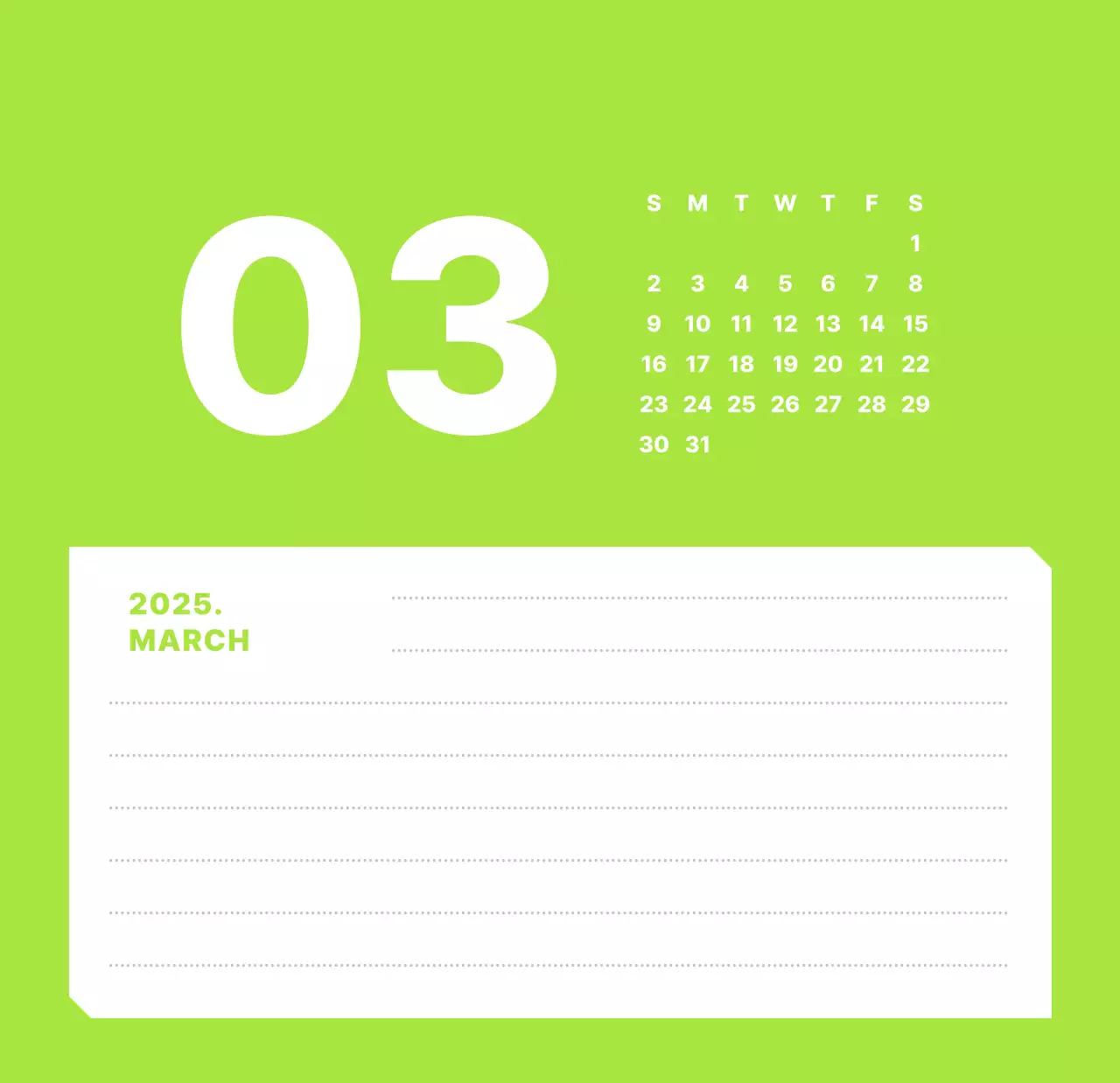 カラフルでシンプルな数字カレンダー